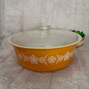 Vintage Pyrex 664 Big Bertha 4 Quart Butterfly Gold Casserole Dish Original Lid